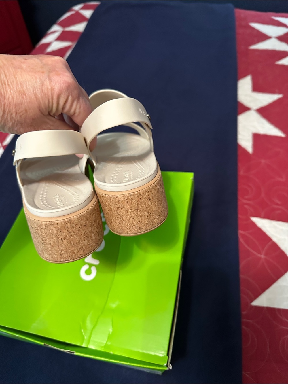 CROCS Women’s White Cork-Style Wedge Sandals - Picture 3 of 4